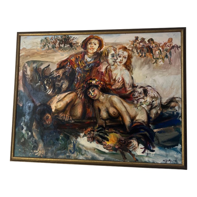 20th Century Oil on Canvas by Polish-French Artist Walter Spitzer (1927-2021) Titled as "Ship of Fools" Signed Framed Made in 1971 For Sale