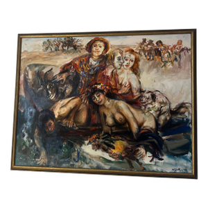 20th Century Oil on Canvas by Polish-French Artist Walter Spitzer (1927-2021) Titled as "Ship of Fools" Signed Framed Made in 1971