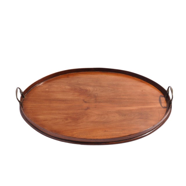 Brown English Mahogany Inlaid Serving Tray With Brass Handles, C. 1800's For Sale - Image 8 of 12