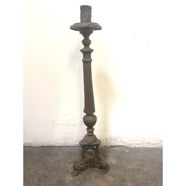 Antique 19 Century Tall Gothic-Style / Religious French Altar Candlestick For Sale - Image 11 of 12
