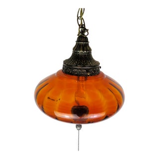 Mid Century Hollywood Regency Swag Amber Glass Pendant For Sale
