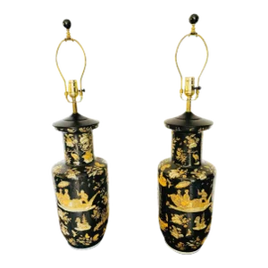 Mid 20th Century Chinese Ginger Jar Table Lamps- a Pair