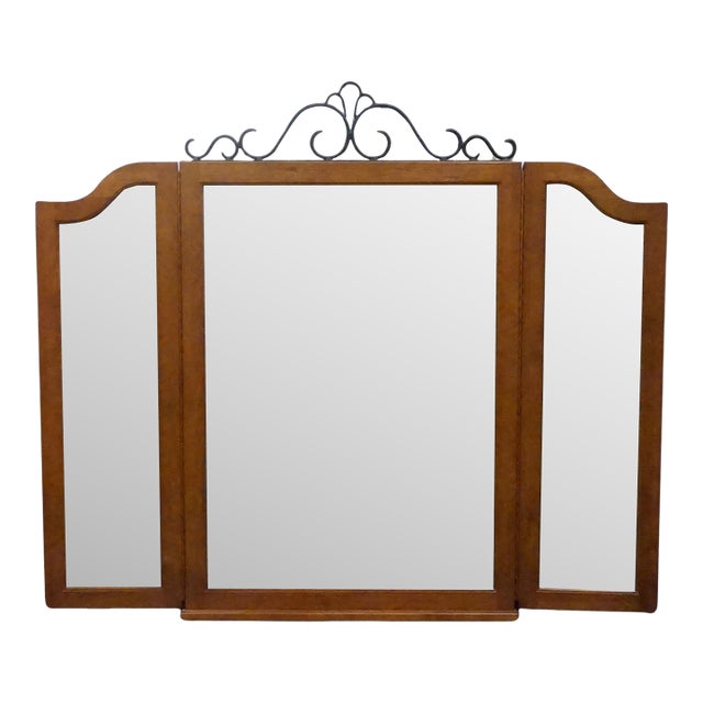Keller Furniture Solid Cherry Early American Colonial Revival 54" Tri-View Mirror 2624 For Sale