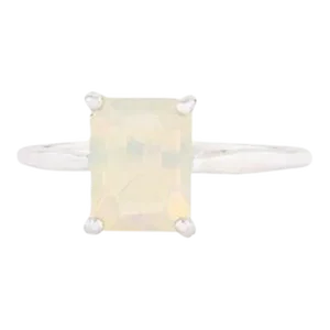 Octagon Cut Opal Everyday Solitaire Ring in 14k Solid White Gold Size 6