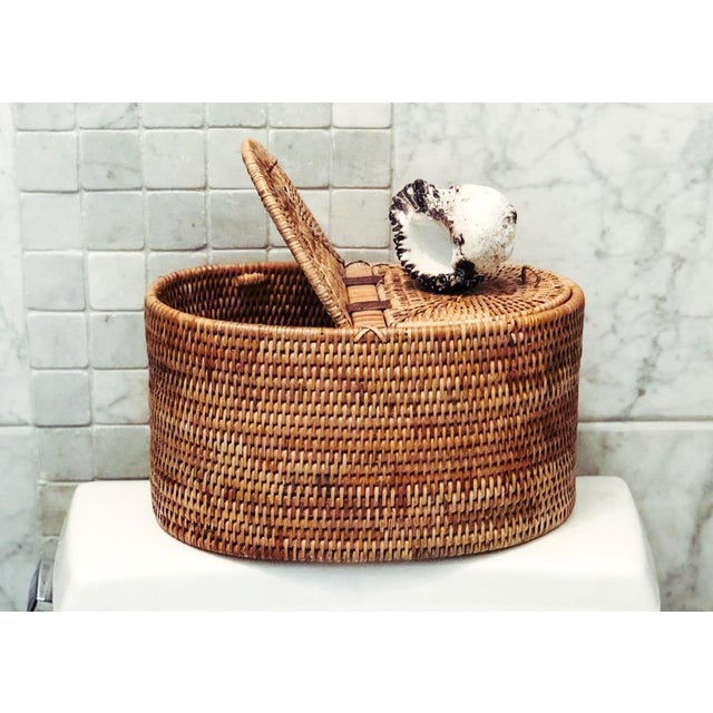 Artifacts Rattan Oval Double Tissue Roll Box in Honey Brown For Sale - Image 4 of 7