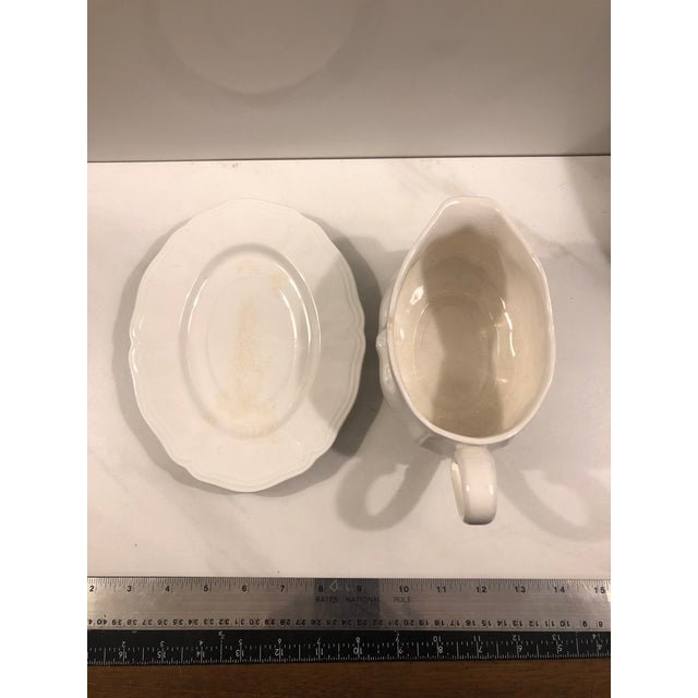 1950s White Federalist Ironstone Gravy Boat and Saucer For Sale - Image 6 of 12