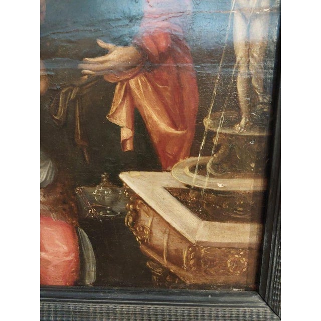 Antique decorative oil painting on wood panel, belonging to the 17th-century Flemish school. The work depicts the biblical...