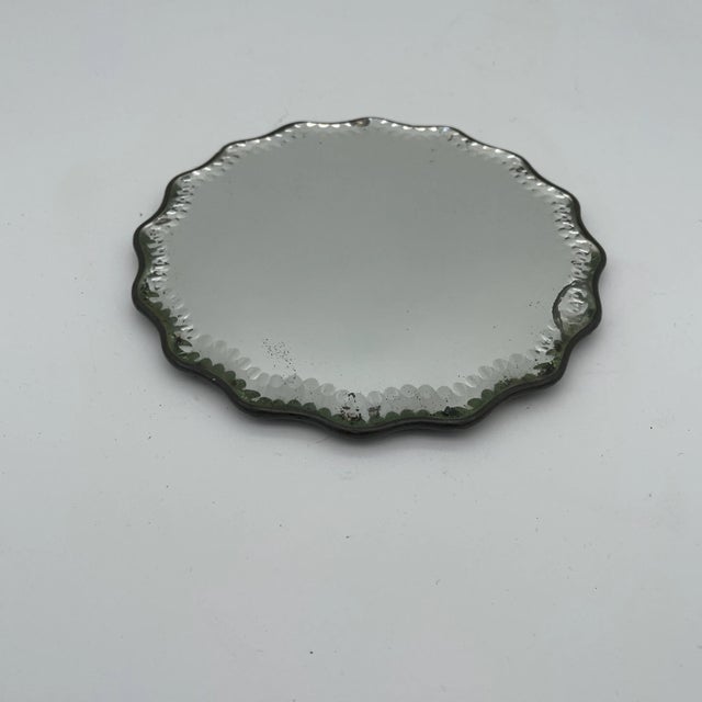 Nice Victorian mirror plateau reflector with bevel scalloped edge.