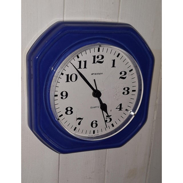 German Wall Clock with Blue Ceramic Case from Staiger, 1980s, in Very Good conditions. Designed 1980 to 1989 This piece...