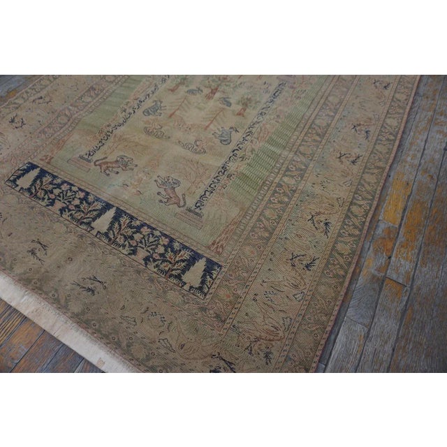 1920s 1920s Antique Beige Cypress Trees Animals Panderma Kayseri Turkish Knotted Rug For Sale - Image 5 of 12