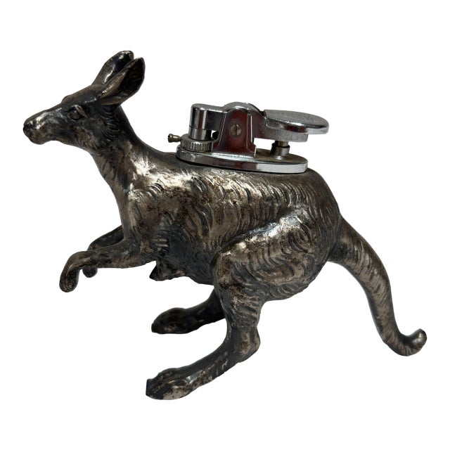 Japanese Figural Kangaroo Tabletop Lighter, Cast Metal, Circa 1960 For Sale