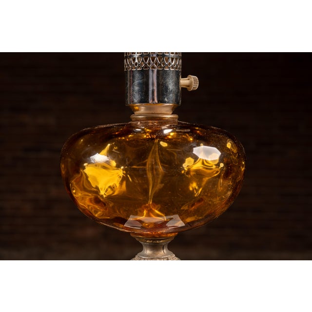 1970s Hollywood Regency Amber Glass Waterfall Table Lamp For Sale In Chicago - Image 6 of 7