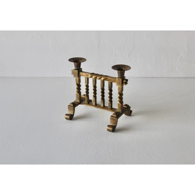 Mid 20th Century Vintage Brass Double Candlestick Holder Barley Twist Details Mid-Century For Sale - Image 5 of 14