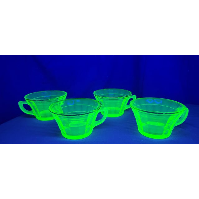 Green Early 20th Century Uranium Glass 4 Transparent Green Tea Cups With Gold Rim For Sale - Image 8 of 16