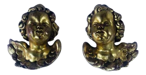 Vintage Mid 20th Century Italian Gold Gilt Wood Cherubs Angel Puttis - A Pair