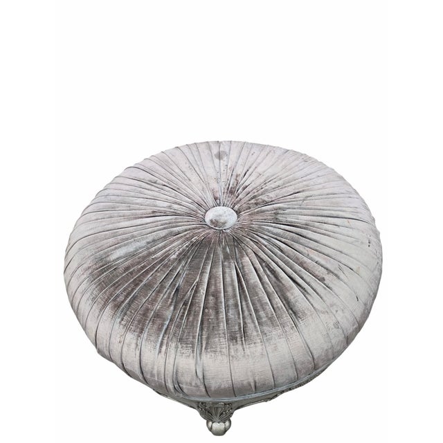 Wood Hollywood Regency Carved Round Ottoman For Sale - Image 7 of 7