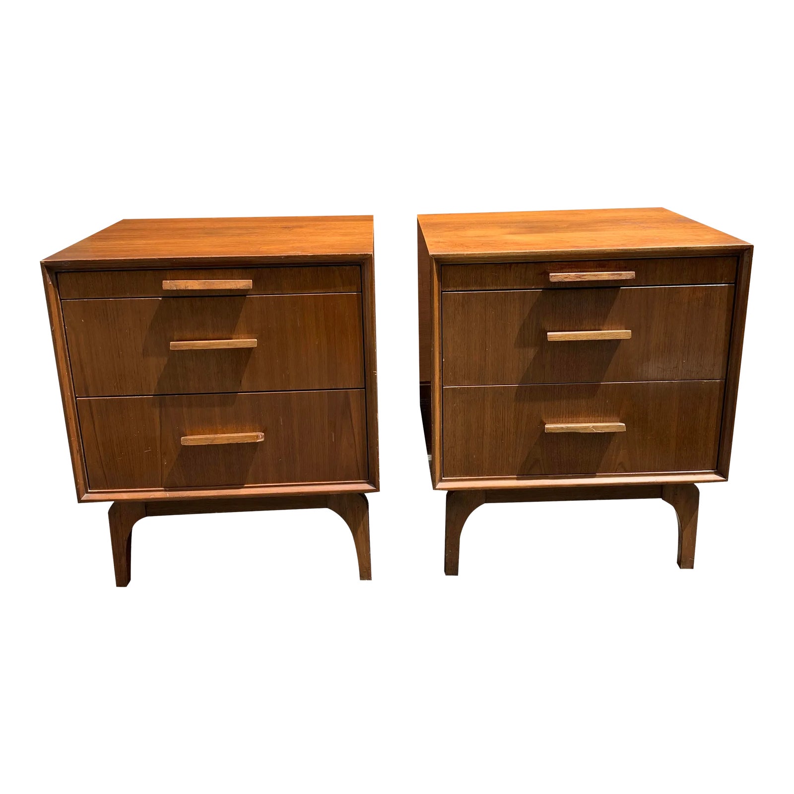 1960s Mid Century Modern Vintage Nightstands With Curved Legs and Tray