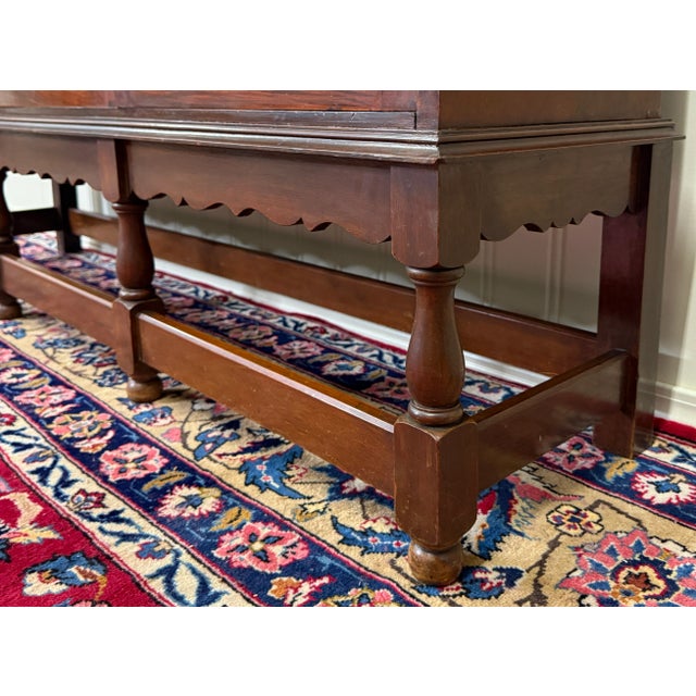 Antique English Jacobean Bookcase Bookshelf Cabinet Wavy 3 Door Glass Mahogany For Sale - Image 11 of 14