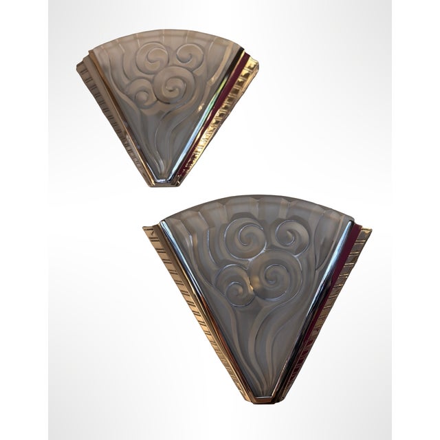 Silver Art Deco Wall Lights by Degué and Ateliers Petitot, Set of 2 For Sale - Image 8 of 18
