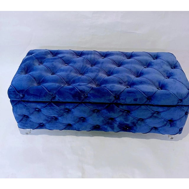 Contemporary Tufted Royal Blue Rectangular Ottoman For Sale - Image 3 of 11