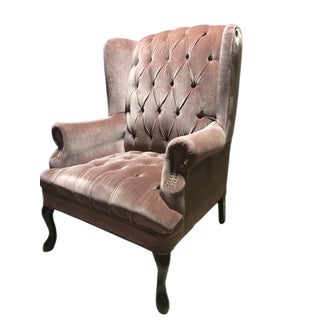 1950s Mid Century Wingback Rose Velvet Nailhead Chair For Sale