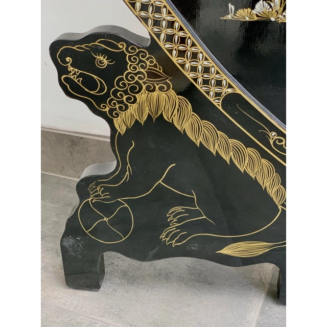 Black Vintage Chinoiserie Black Lacquer Room Divider Screen For Sale - Image 8 of 12