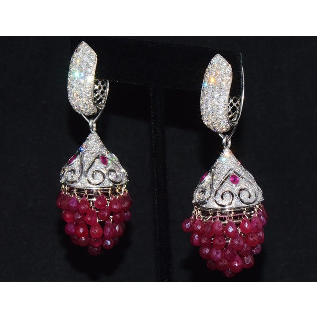 Contemporary A Pair of Diamond Ruby 18K Solid Gold 3-IN-1 Chandelier Dangle Cluster Earrings For Sale - Image 3 of 10