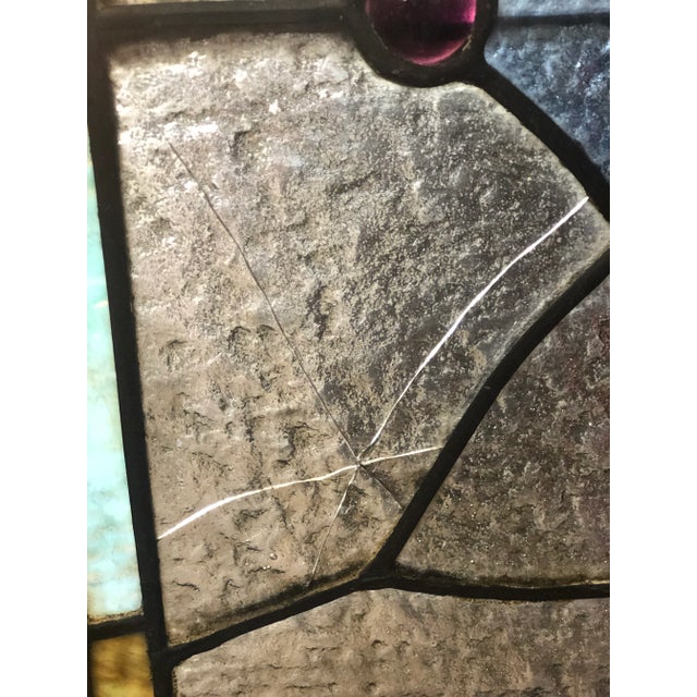 Metal 1920s Vintage Stained Glass Church Window For Sale - Image 7 of 13