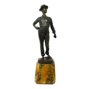 Antique German Bronze Male Boy Figure Sienna Marble Constantin Holand Art Deco