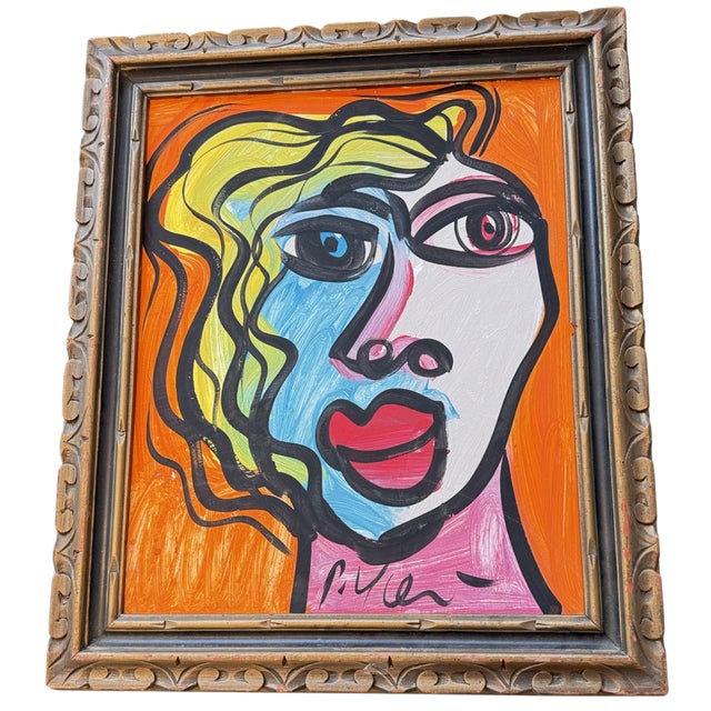 Abstract Contemporary Peter Robert Keil Framed Acrylic on Canvas Picasso Tribute Portrait, 22" X 27" For Sale - Image 3 of 11