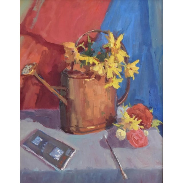 Blue Silvio Silvestri, Listed Artist Bouquet Floral Flowers Oil Painting Including the Antiqued Gold Wood Frame For Sale - Image 8 of 11