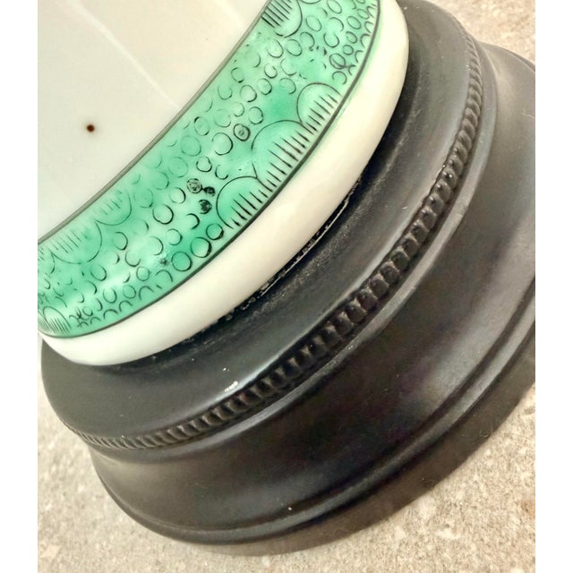 Vintage Chinoiserie Famille Verte Green and White Hand Painted Porcelain Baluster Vase Table Lamp on a Black Wood Base For Sale - Image 10 of 12