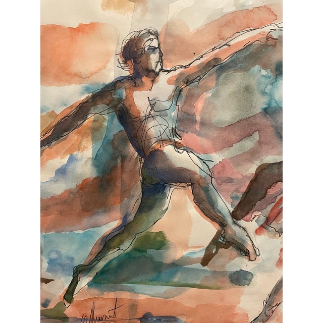 Mid-Century Modern George Chavatel Dancing Nude Male Figures Watercolor For Sale - Image 3 of 6