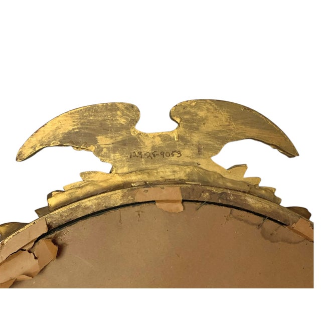 Wood Early 20th Century American Round Gilt Wood Mirror, Federal Eagle Crest & Carved Wreath, 29.5"h For Sale - Image 7 of 7