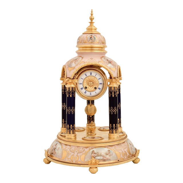 Antique Gustav Becker Royal Vienna Bronze-Mounted Porcelain Mantel Clock, 19th C For Sale