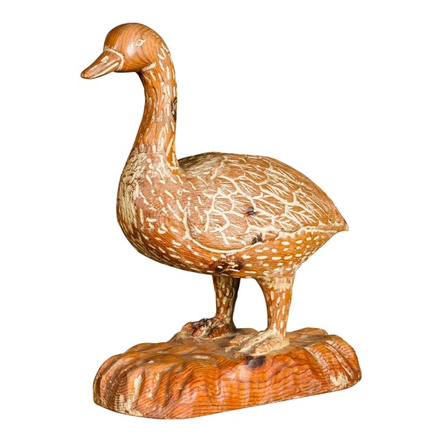 Italian 1920s Carved Wooden Duck Sculpture with Painted Accents For Sale