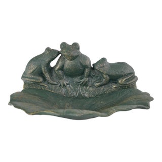 Vintage Green Cast Iron Frog Bird Feeder or Bath For Sale