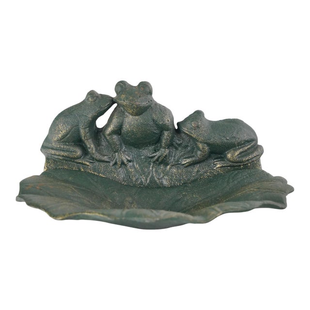 Vintage Green Cast Iron Frog Bird Feeder or Bath For Sale