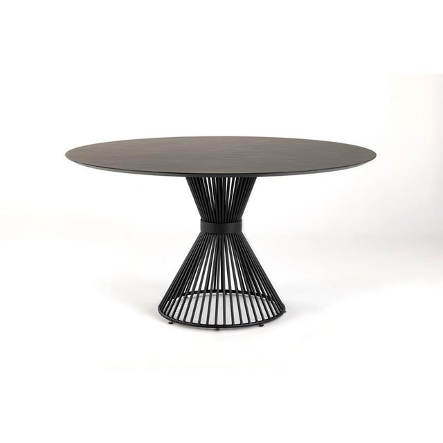 Stone Dark Brown Lama 1400 Round Table with Steel Frame by Disain1971 Dimensions: D 140 x H 75 cm Materials: black tubular...