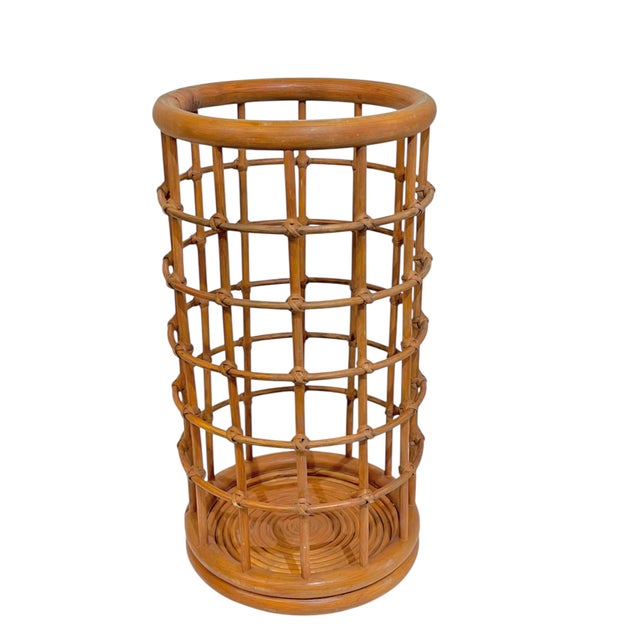 Vintage French BoHo Bamboo and Rattan Umbrella Stand For Sale - Image 14 of 16