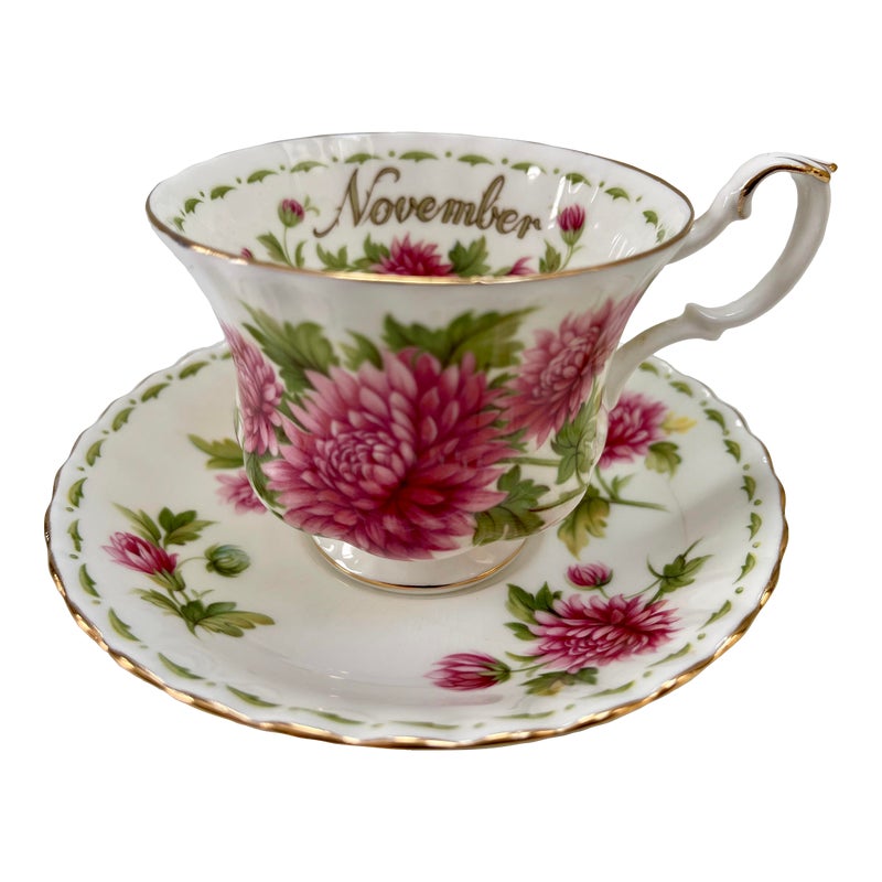 English Royal Albert Porcelain Pink Floral "november" Tea Cup & Saucer