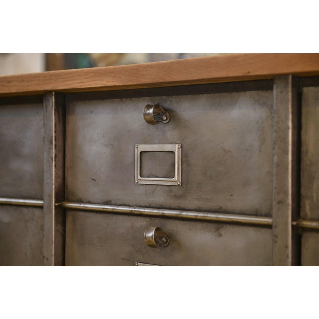 Industrial Six-Column Filing Cabinet with Oak Top by Strafor, 1950s For Sale - Image 3 of 16