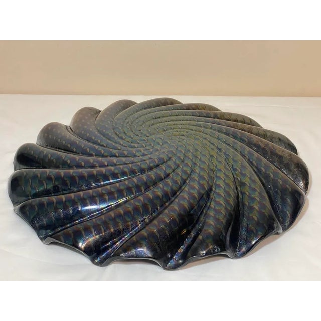 Large 18” Fused Dichroic Glass Metallic Basket Weave Wave Form Centerpiece Tray For Sale - Image 9 of 12