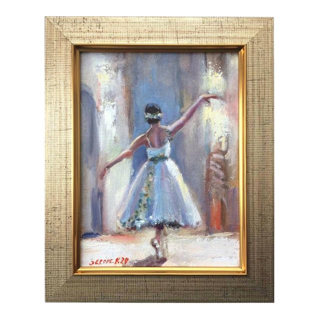 Ballerina Painting Original Impressionist Oil Blue Dancer by Valeriya Serova, Framed For Sale