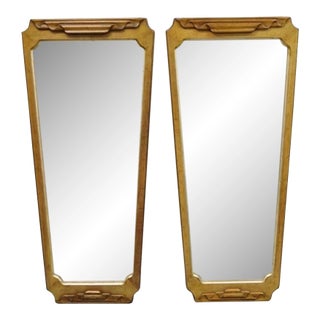 Vintage Italian Hollywood Regency Ribbon Scroll Carved Wood Wall Mirror - A Pair For Sale