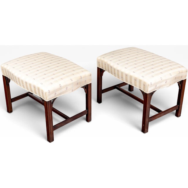 English Vintage Southwood Chippendale Style Mahogany Stools - A Pair For Sale - Image 3 of 10