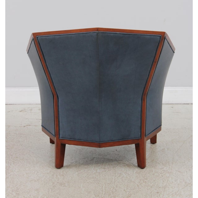 Stickley Cherry Blue Leather Club Chair For Sale In Philadelphia - Image 6 of 16