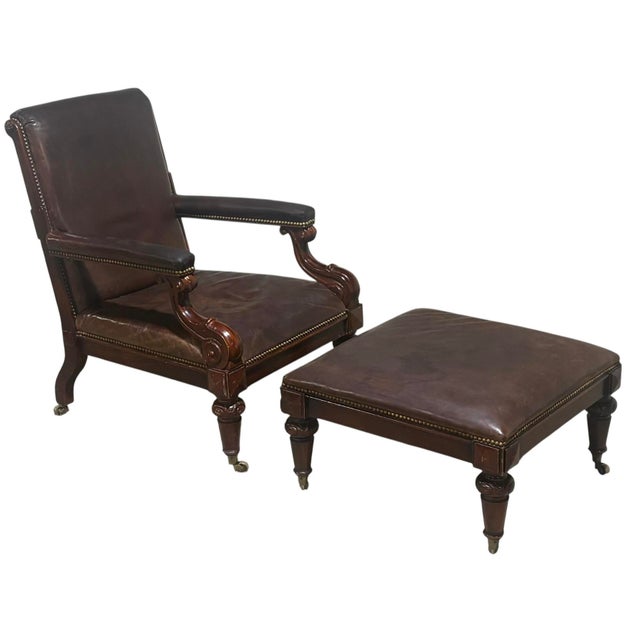 Ralph Lauren Regency Library Chair and Ottoman For Sale - Image 12 of 13