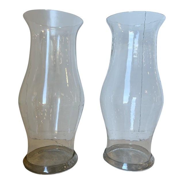Pair, Monumental 19th Century American Blown Glass Hurricane Candle Shades 22.5" For Sale