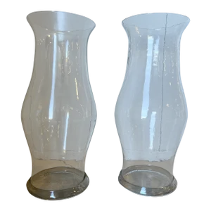 Pair, Monumental 19th Century American Blown Glass Hurricane Candle Shades 22.5"